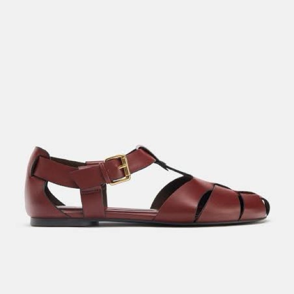 Zara Women's Flat Fisherman Leather Sandals Red NWT - Picture 4 of 5